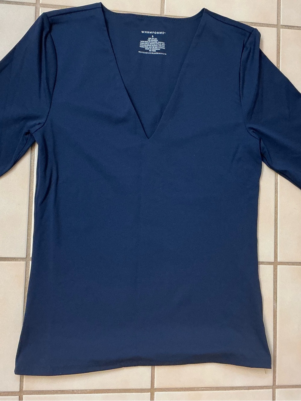 WHBM FORME V Neck Elbow-Sleeve Top Sz S Officer Blue NWOT!